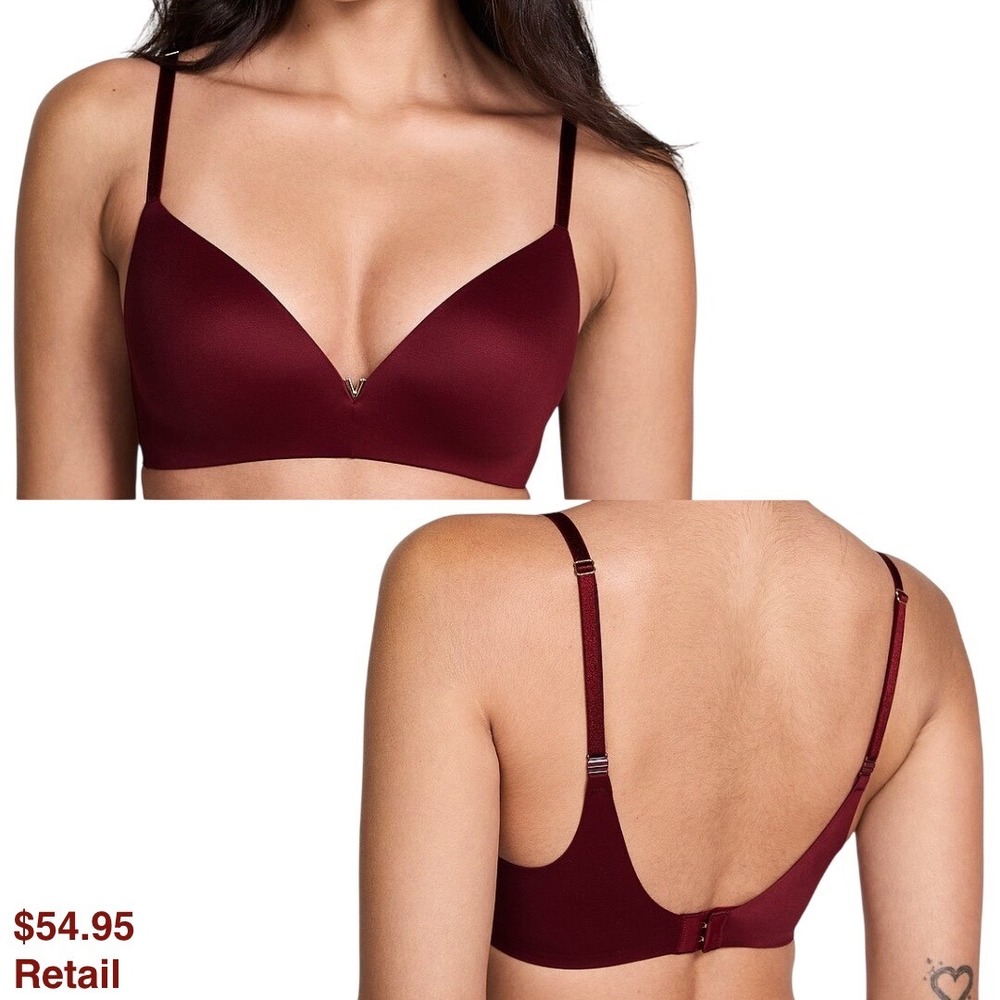VICTORIA'S SECRET Love Cloud Wireless Push-Up Bra 34D Sangria Red Dream Angels